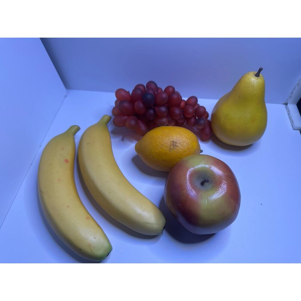 Vintage Lot of 6 Plastic Fruit Apple Pear Bananas Lemon Grapes